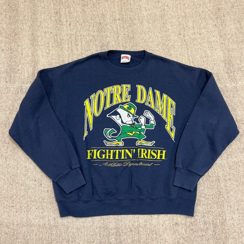 Vintage Notre Dame Fightin Irish‎ Sweatshirt Mens Large Blue 1990s Nutmeg